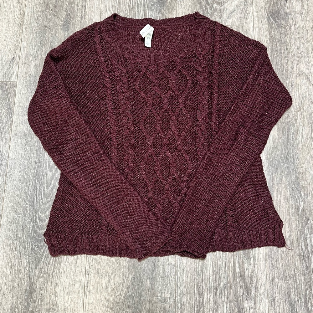 Aeropostale Red Crew Neck Sweater with Cable Knit Design